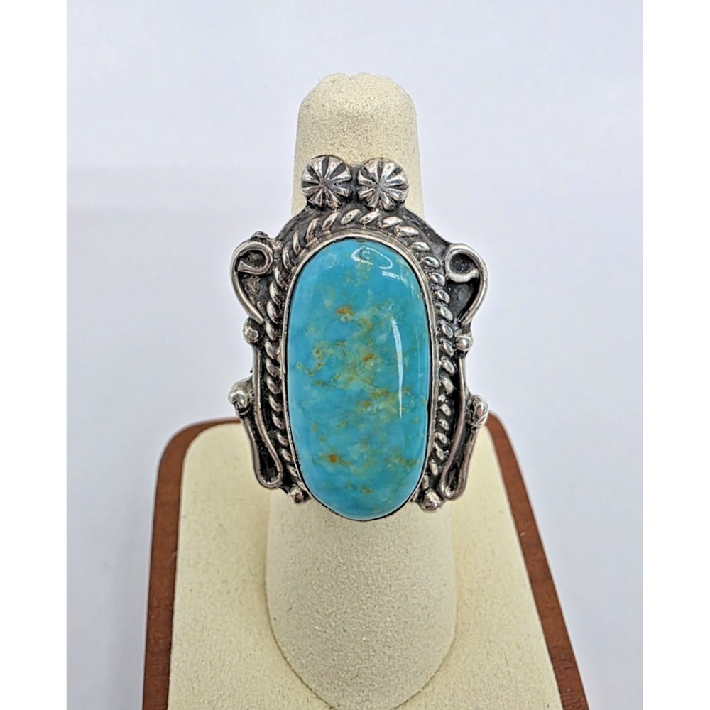 Handmade Turquoise‎ Ring Sterling Silver 925 Signed SM 16 grams Size 6 NWOT